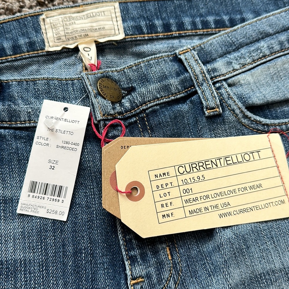 NWT Current/Elliott The Stiletto Skinny Jeans 32 Shredded Wash - Picture 8 of 9